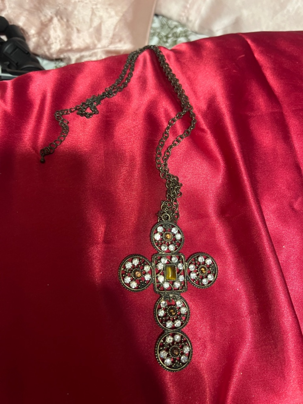 Source Unknown Red and Gold Cross Pendant Necklace